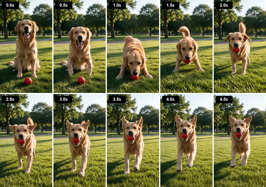 Run 1: ten frames across the clip