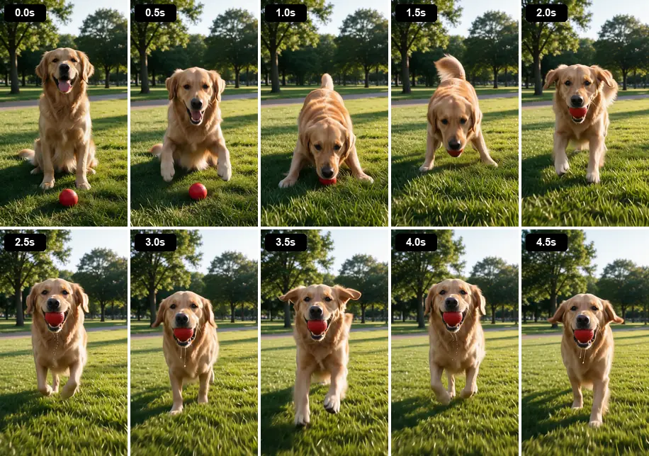 Run 2: ten frames across the clip