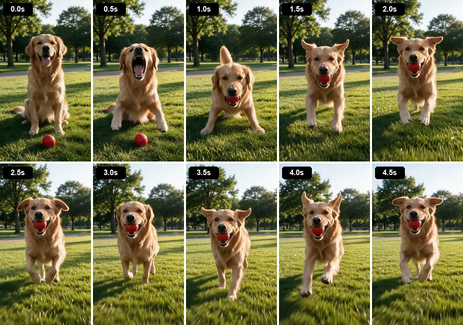 Run 3: ten frames across the clip